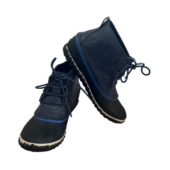 Sorel Size 6.5 Navy Blue Out N About Waterproof Leather Insulated Duck Rain Boot - Picture 2 of 13
